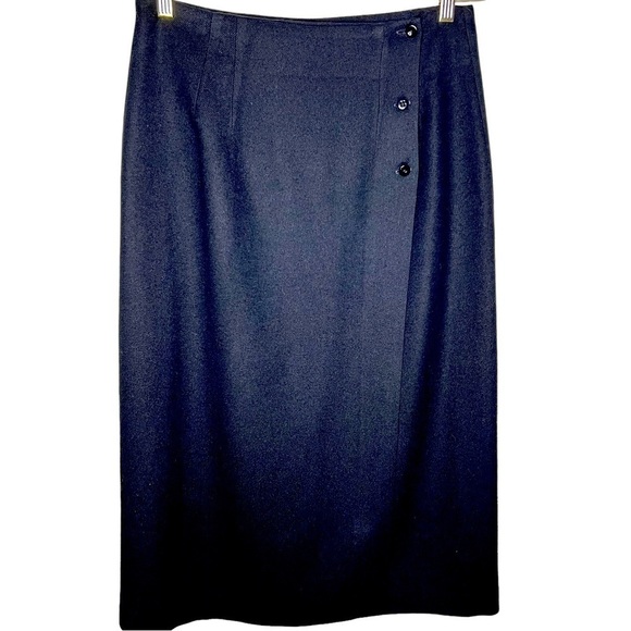 VTG Michele Black Wool Pencil Wrap Midi Length Skirt Size 13/14 14 Lined Career - Picture 6 of 15